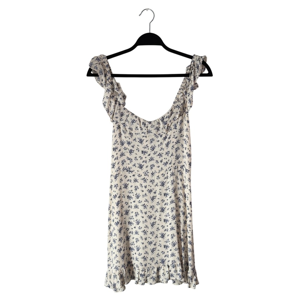 NWOT Reformation Paris Mini Dress White Blue Floral Ruffle Cottagecore 12‎ L - Picture 4 of 10
